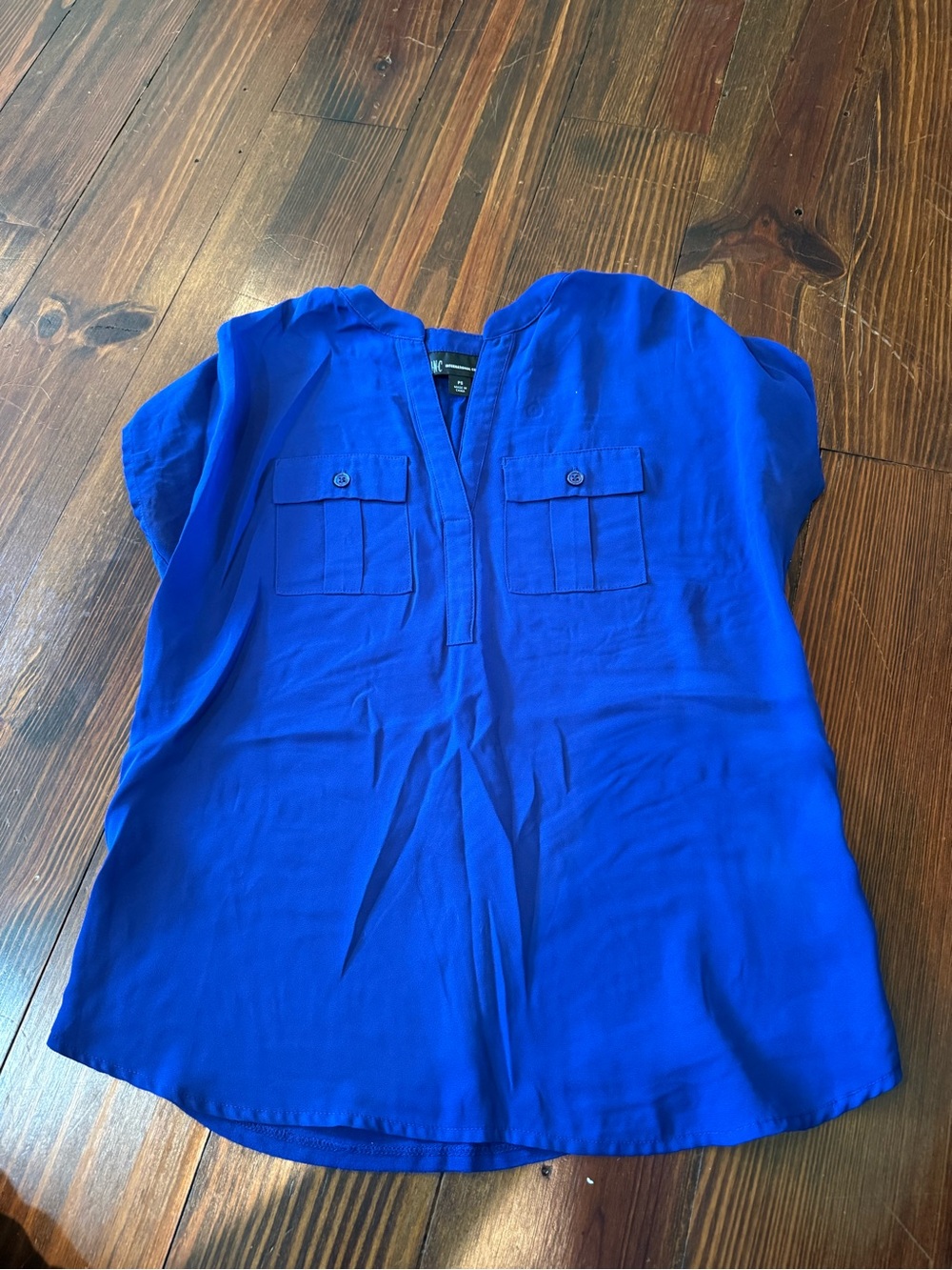 INC International Concepts Cobalt Blue Split-Neck Short Sleeve Blouse